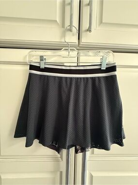 Nike Black Perforated Tennis Skirt with White-Trim Waistband and attached Short